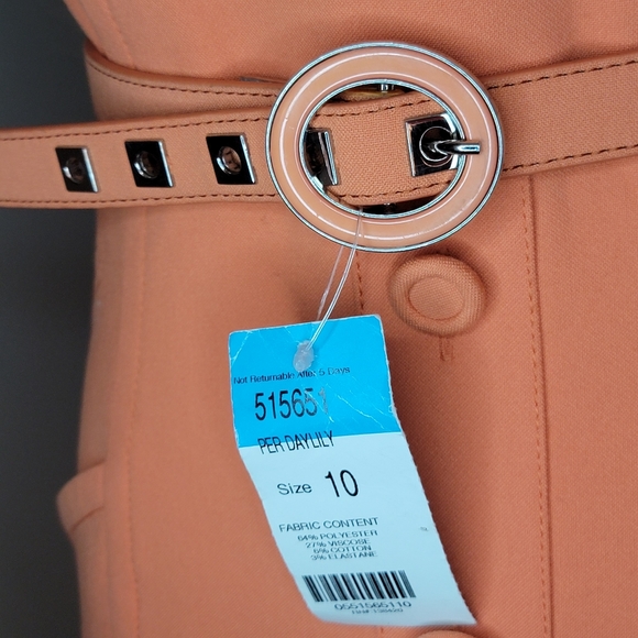 Per Se Orange Sorbet Sheath Cold Shoulder Belted Dress - Picture 9 of 9